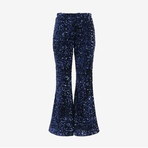 Navy Sequin Flared Pants - Women's Statement Trousers